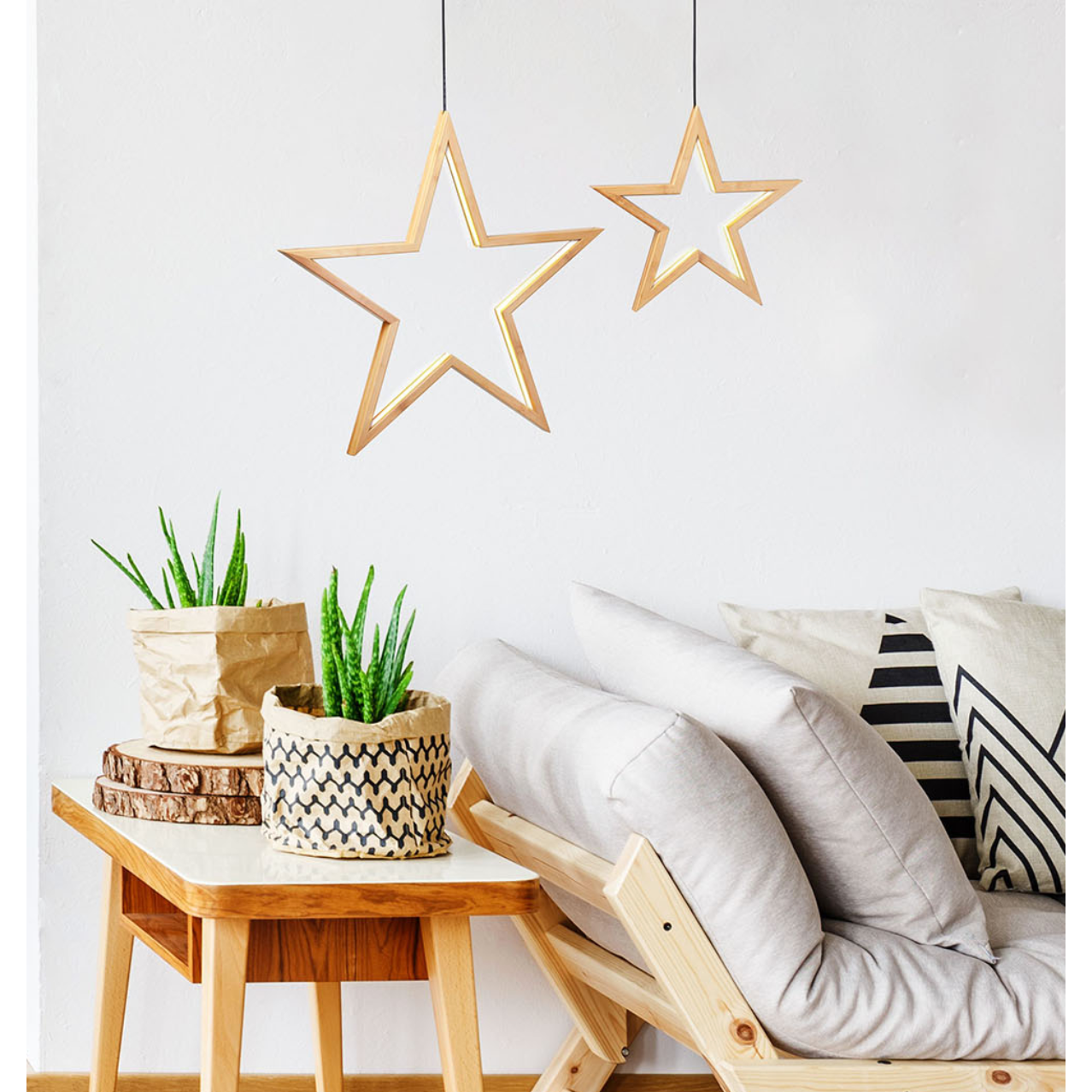 Large Ceiling Bamboo Star LED Hanging Lamp Natural Home Decor Lighting Pendant