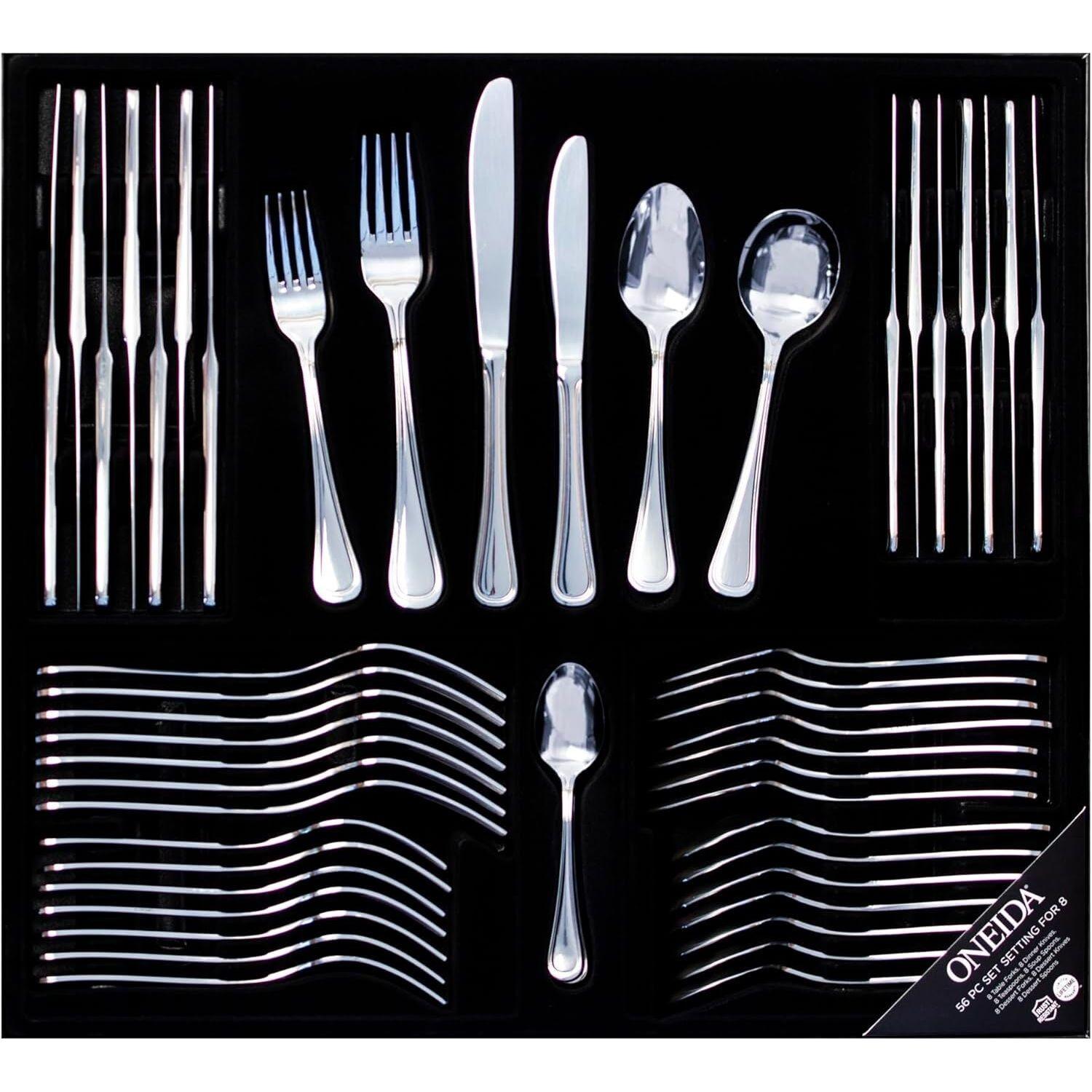 Oneida Barcelona 56pc Cutlery Butter Knives Forks Spoons Teaspoons Set in Gift Box