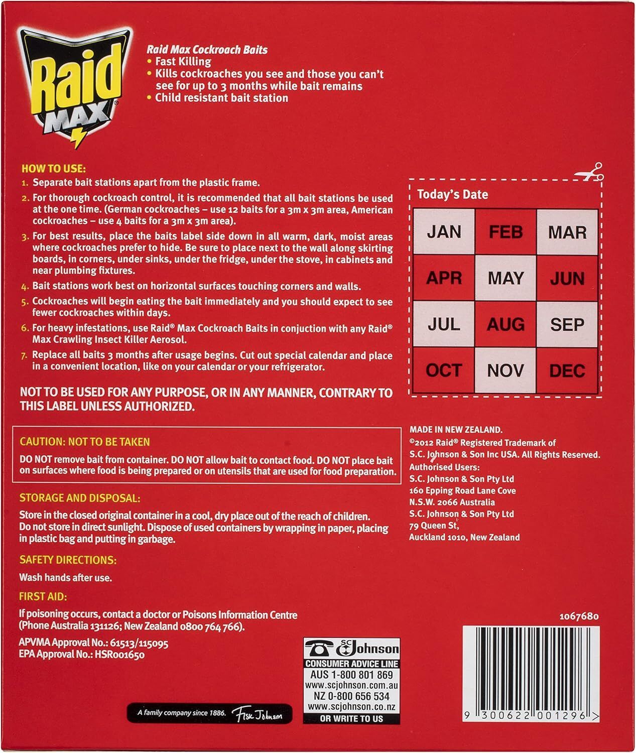 RAID 6x Baits Cockroach Baits Max Child Resistant Bait Station