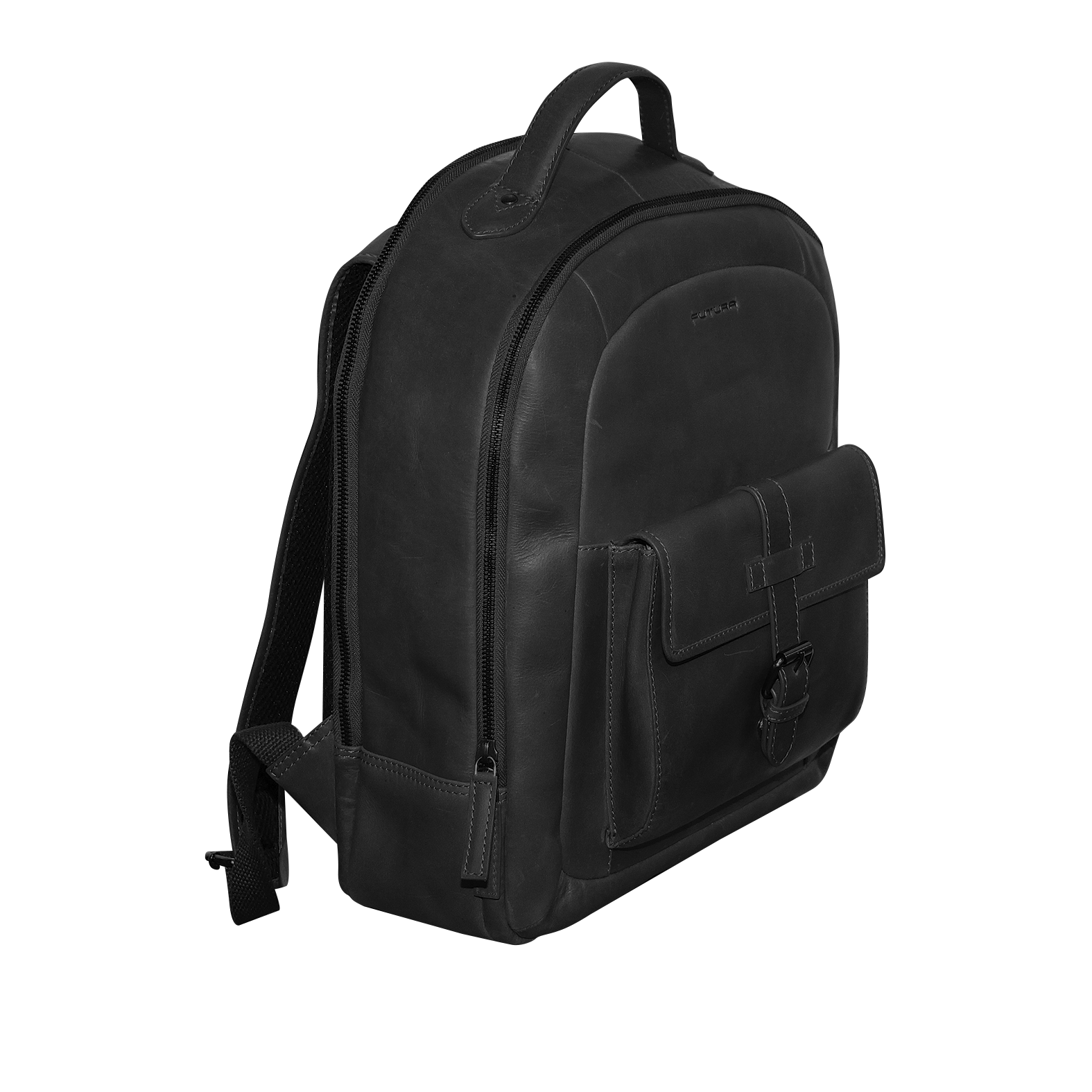 Futura Mens Leather Laptop Backpack School Shoulder Bag Front Pocket - Black
