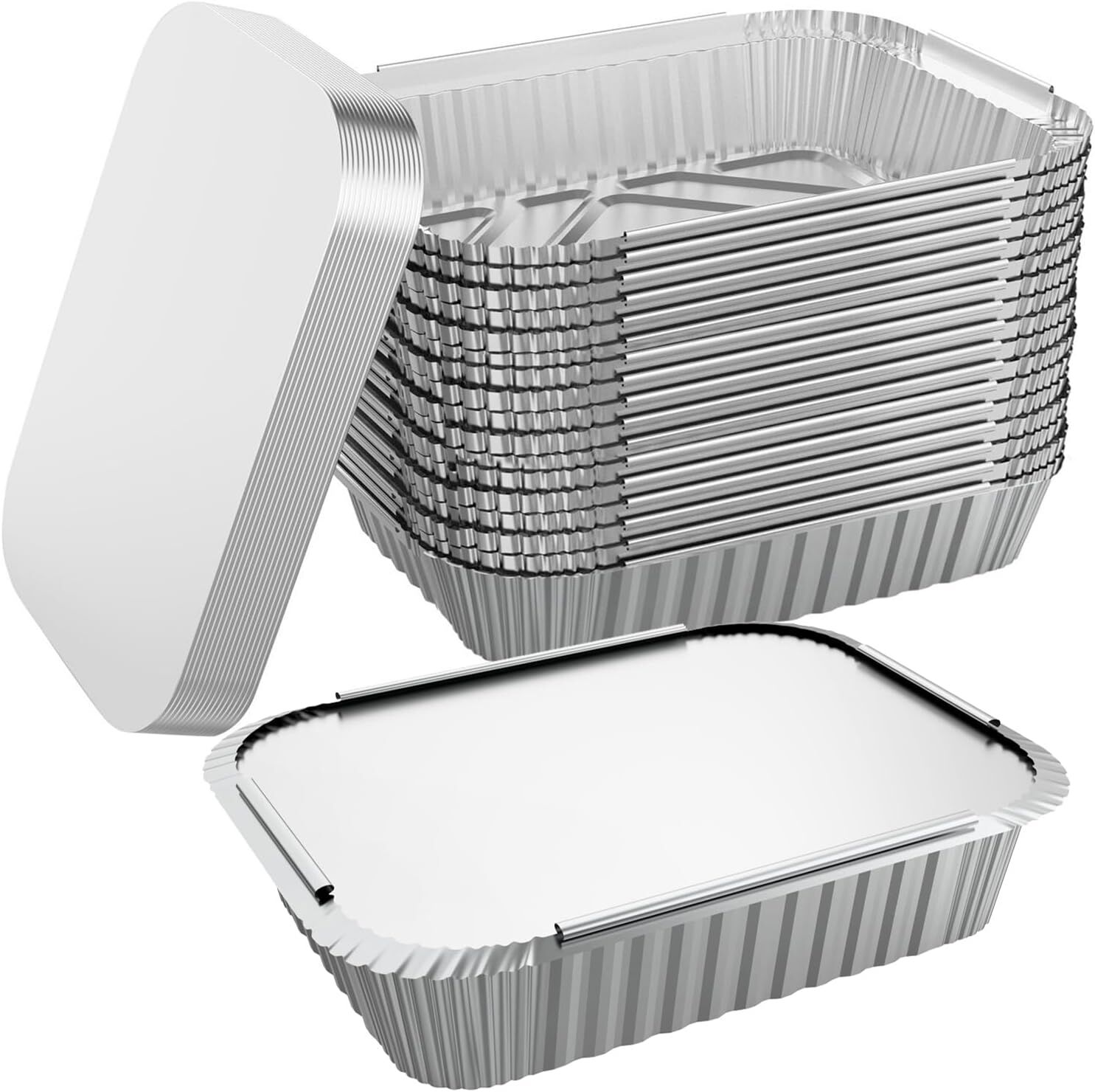 20x Aluminium Disposable Foil Food Container Trays Pans w/ Lids Covers Bulk 22x15x4.5cm