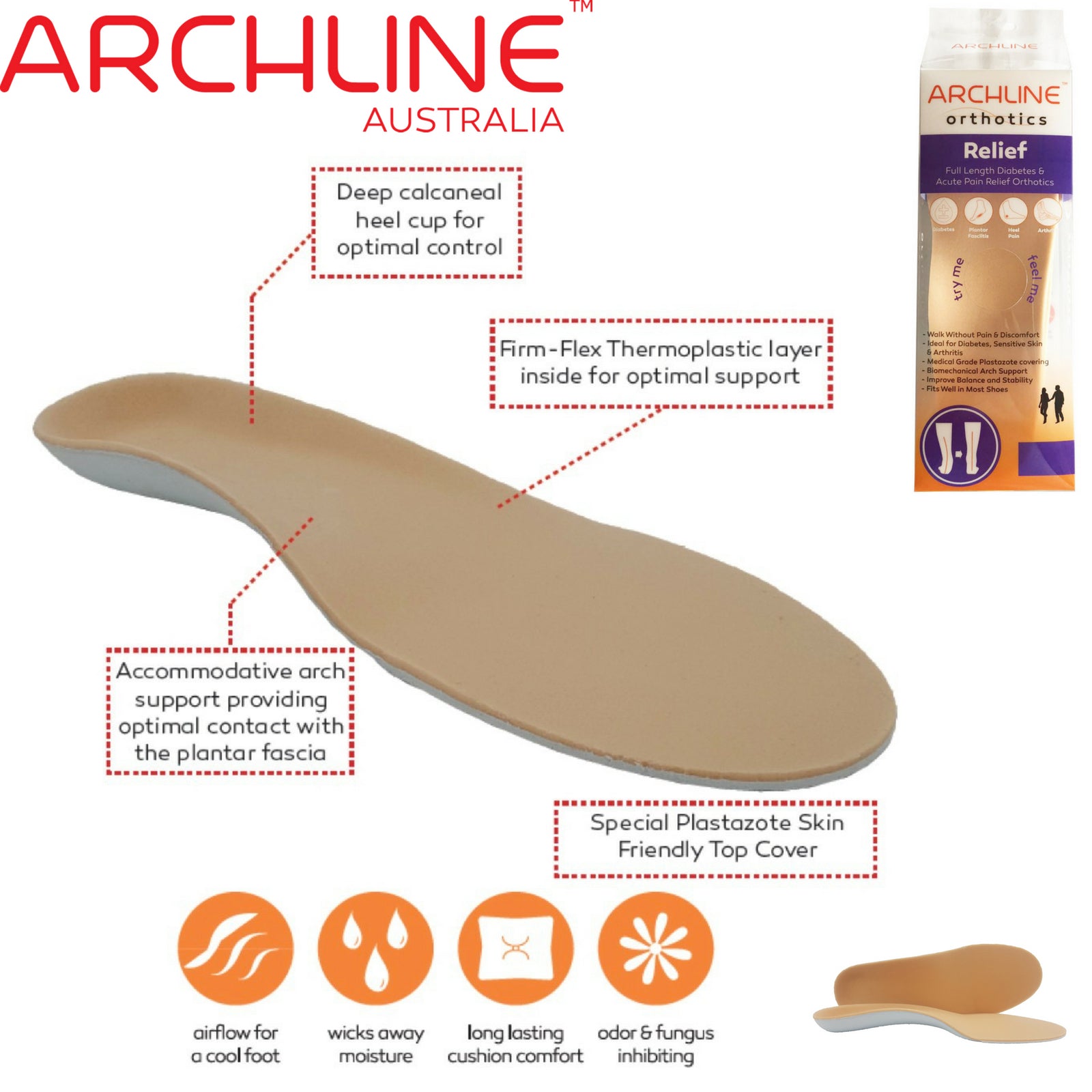 ARCHLINE Insoles Orthotics Full Length Arch Support Diabetics Plantar Fasciitis - EUR 41