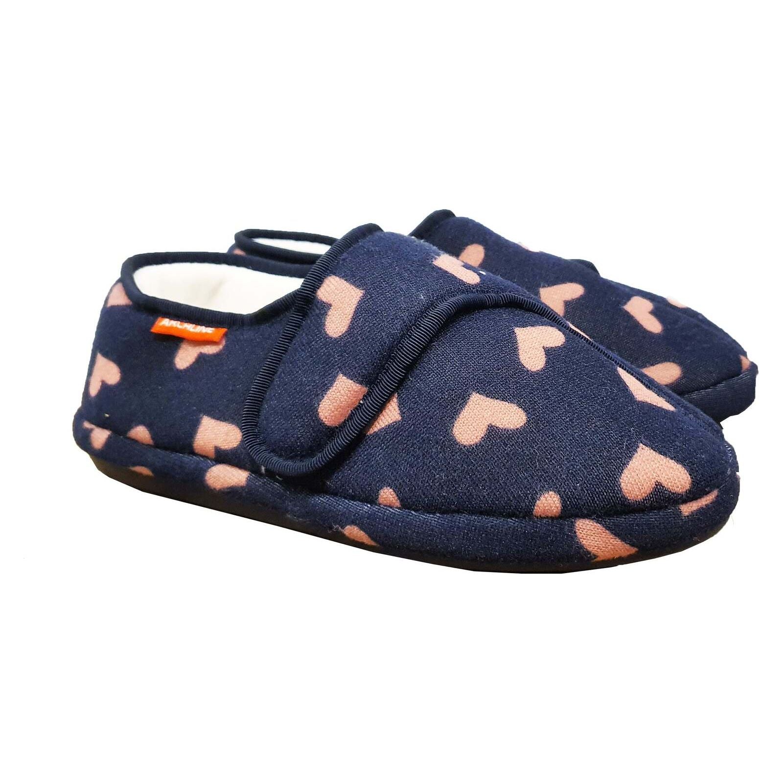 ARCHLINE Orthotic Plus Slippers Closed Scuffs Pain Relief Moccasins - Navy Hearts - EU 42