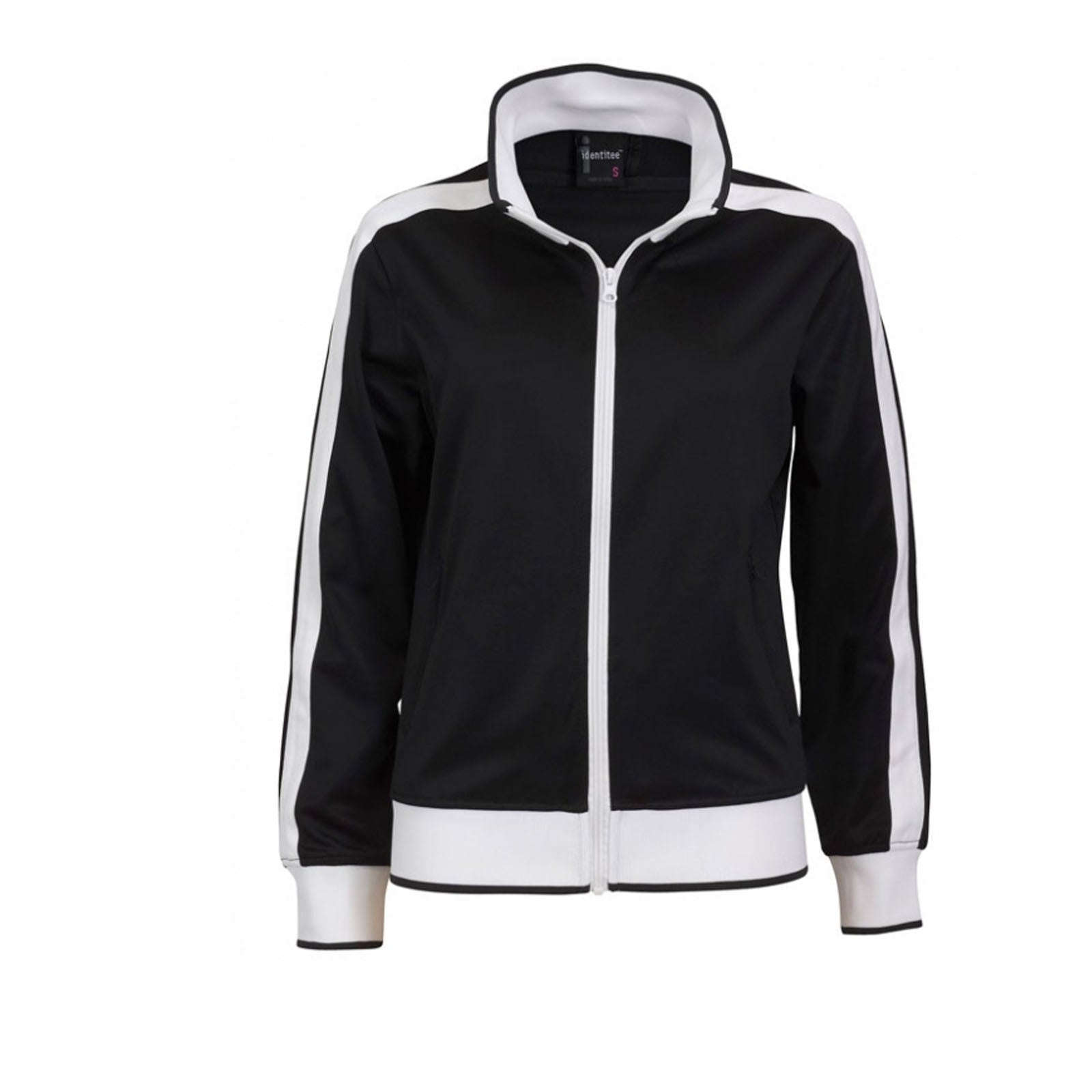 Identitee Ladies Track Top Jacket Tracksuit Warm Winter Full Zip Varsity Jumper - Black/White - M (10-12)