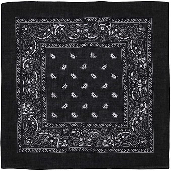 BANDANA Paisley 100% COTTON Head Wrap Durag Bandanna Summer Biker Scarf Mask - Black