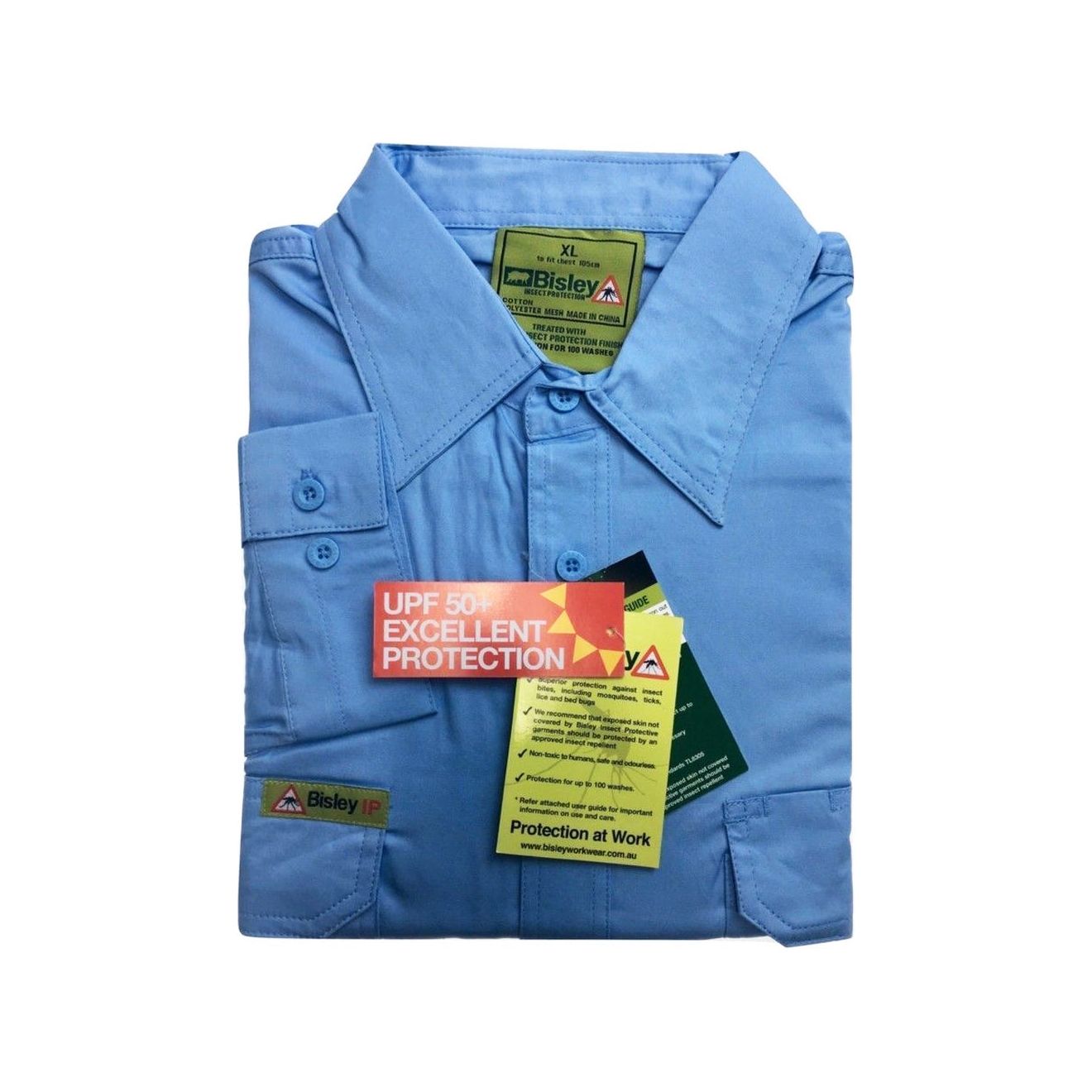 BISLEY Insect Protection Fishing Shirt Long Sleeve Casual Business Work Cotton - VRS6140_BBLB (Blue) - 5XL