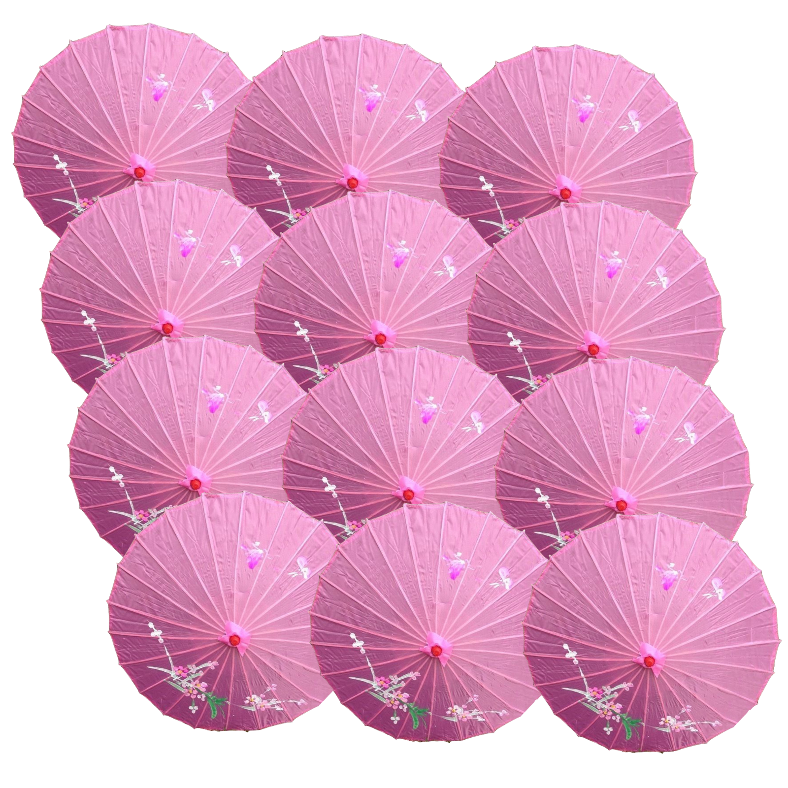 12x PARASOL UMBRELLA Chinese Japanese Bamboo Flower Pattern 80cm Large BULK - Light Pink