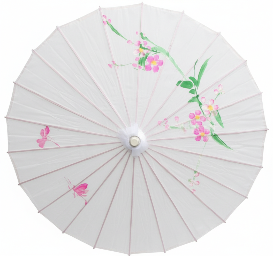 12x PARASOL UMBRELLA Chinese Japanese Bamboo Flower Pattern 80cm Large BULK - White