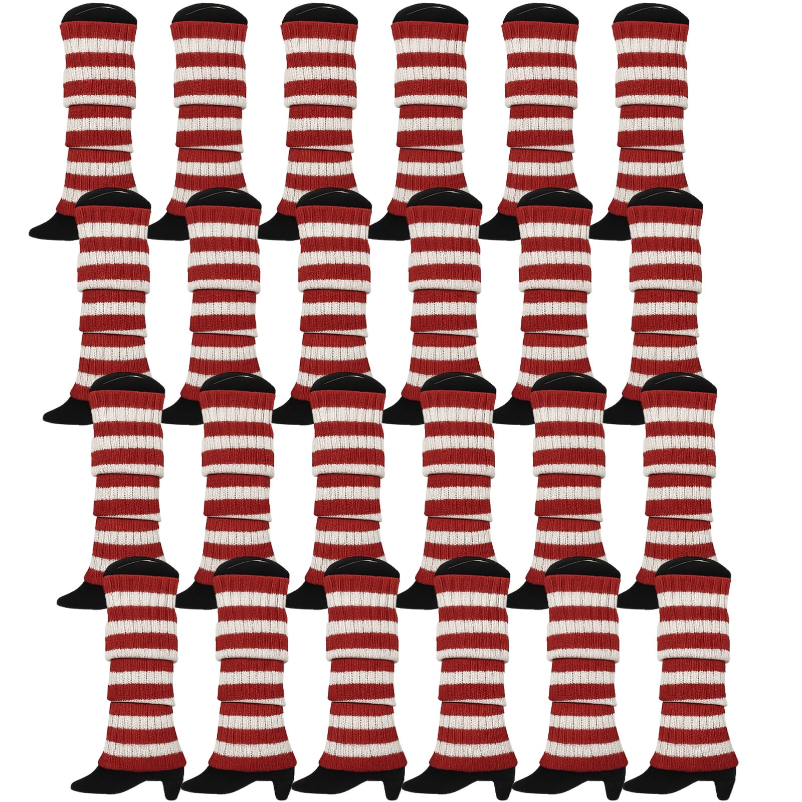24x Womens Leg Warmers Disco Winter Knit Dance Party Crochet Legging Socks Costume - Red/White Stripe