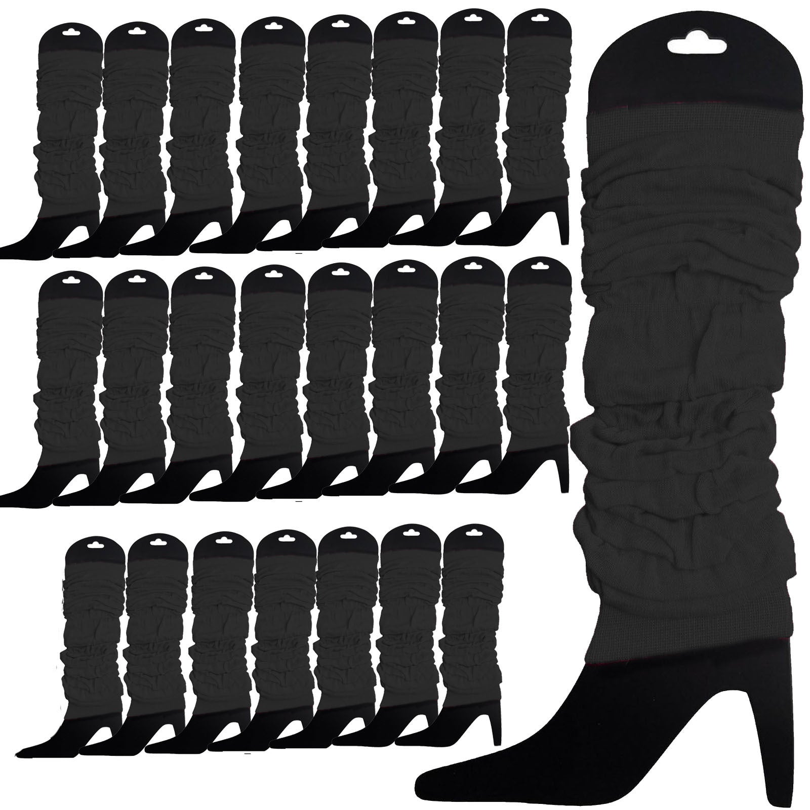 24 LEG WARMERS Knitted Womens Neon Party Knit Ankle Fluro Dance Costume 80s BULK - Black