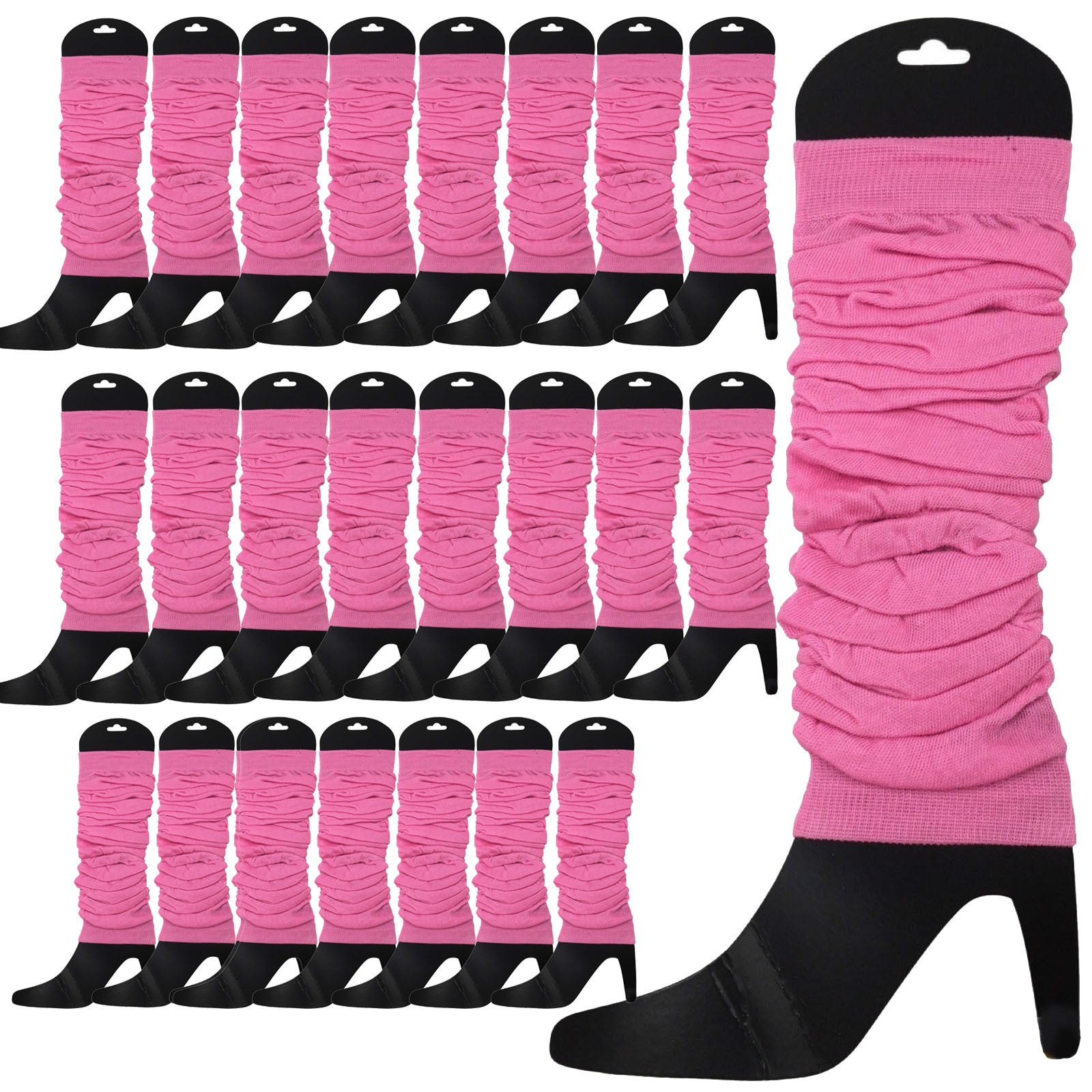 24 LEG WARMERS Knitted Womens Neon Party Knit Ankle Fluro Dance Costume 80s BULK - Light Pink