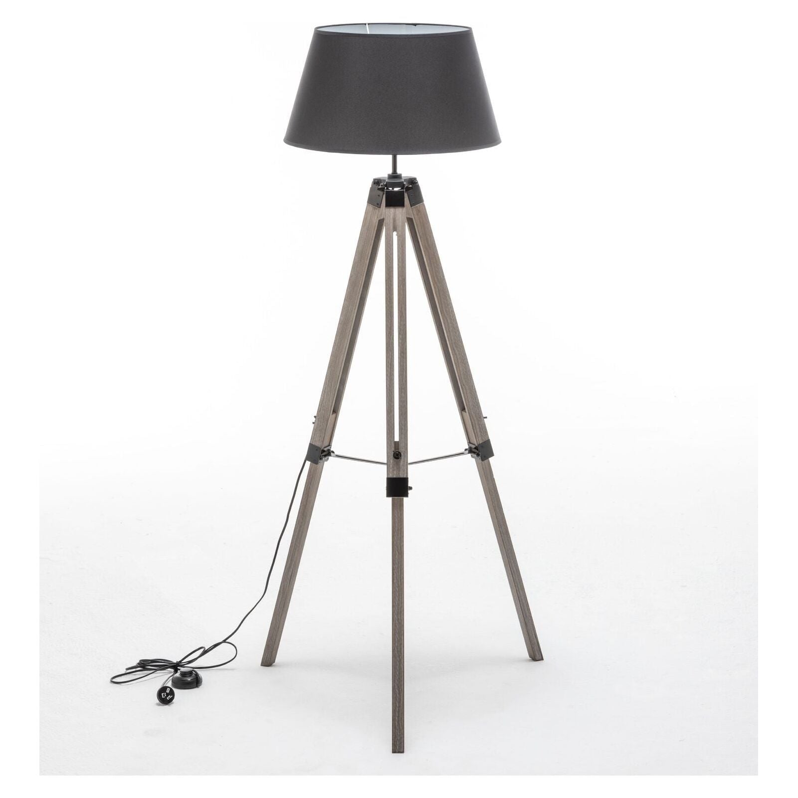 LARGE TRIPOD FLOOR LAMP Linen Shade Modern Light Retro Vintage Wooden