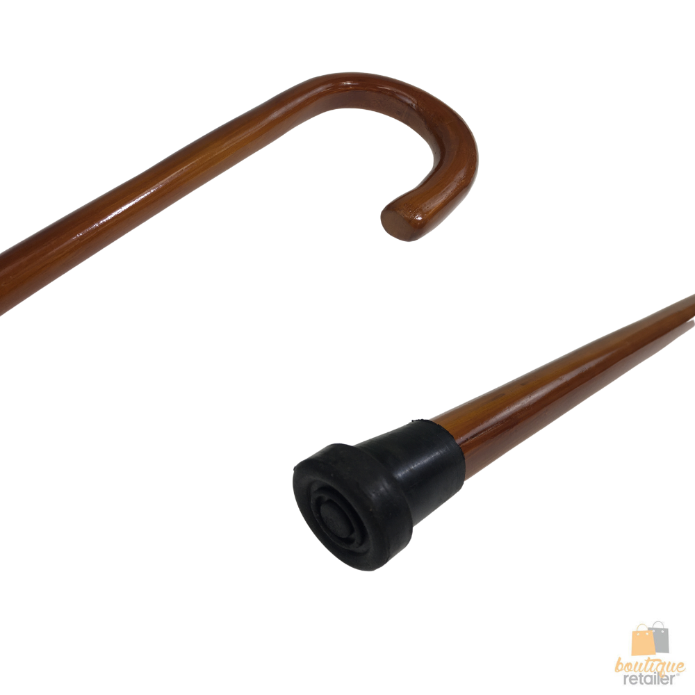 92cm WOODEN WALKING STICK Wood Cane Pole Carved Varnished Deluxe Quality Sturdy - Brown