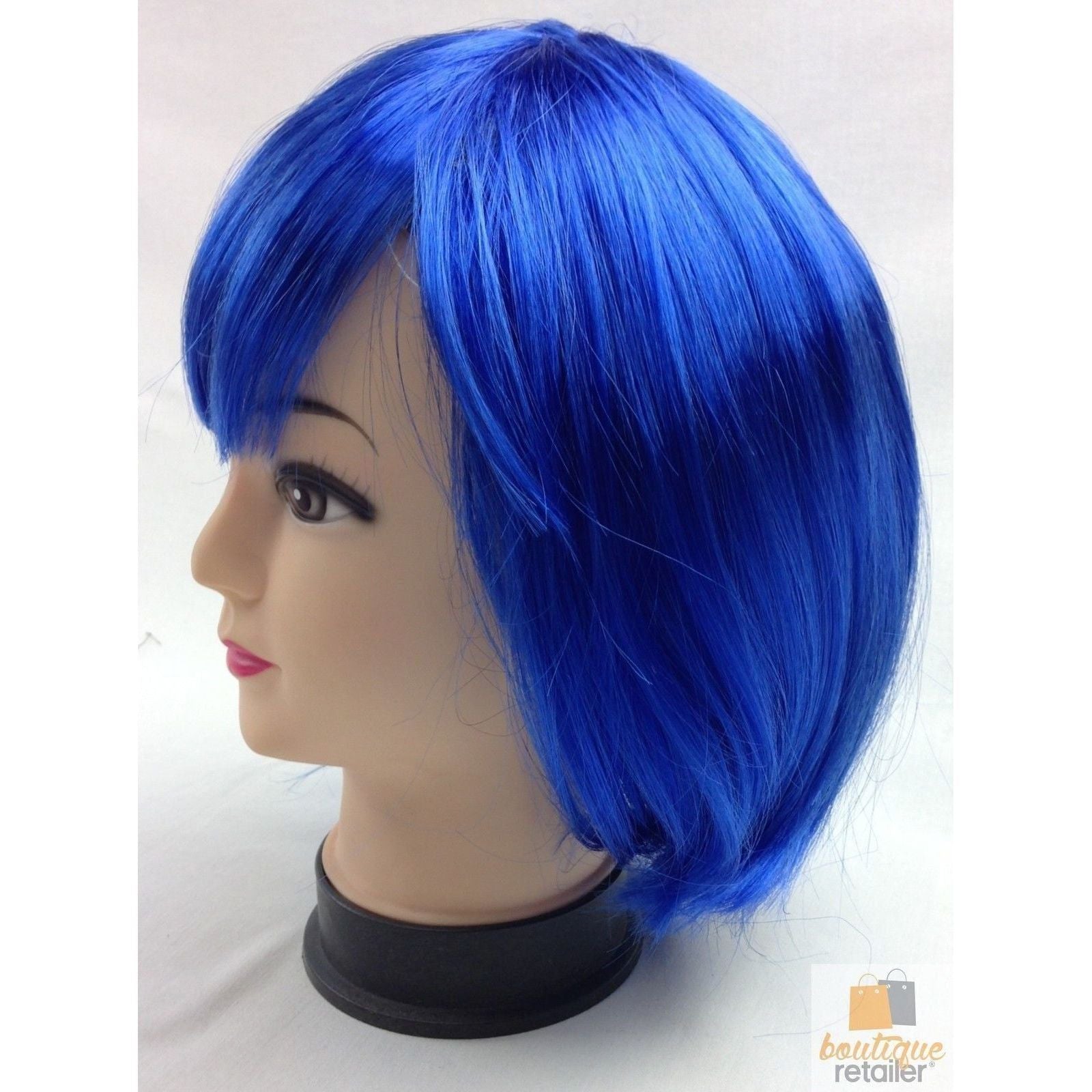 Bob Wig Costume Short Straight Fringe Cosplay Party Full Hair Womens Fancy Dress - Blue