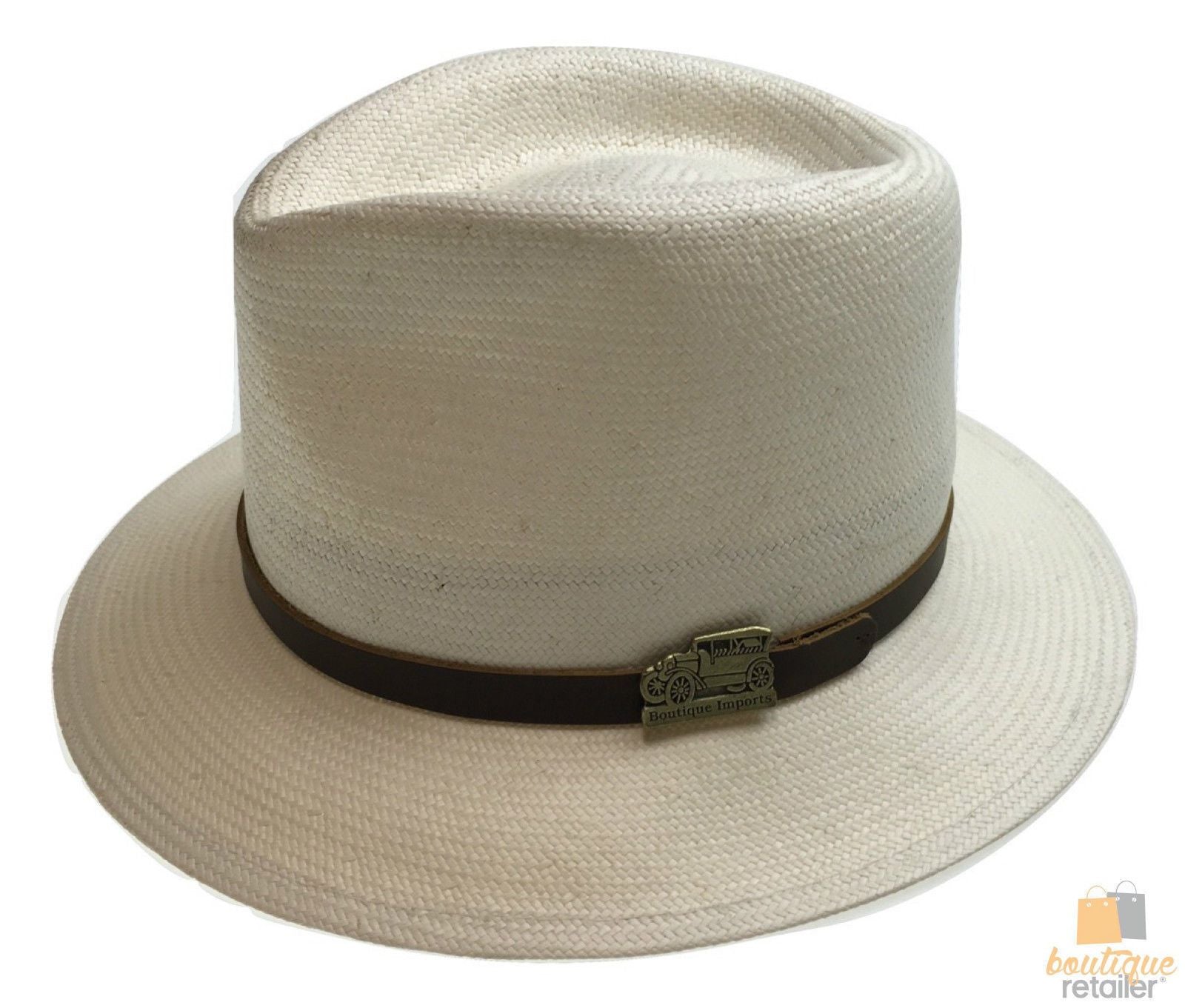 Premium STRAW HAT Panama Trilby Fedora Feather Sun Beach Brim Cap USA Made BR005 - Small (6 3/4"" - 6 7/8"")