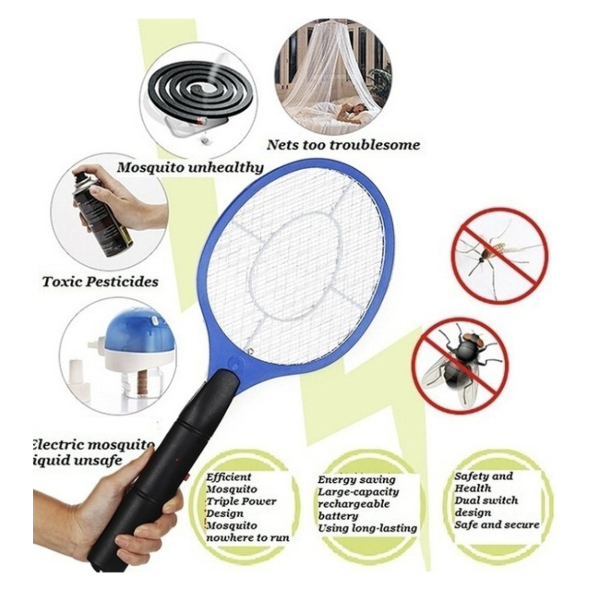 BUG ZAPPER RACKET Fly Mosquito Pest Swatter Net Racquet Electric Insect Killer
