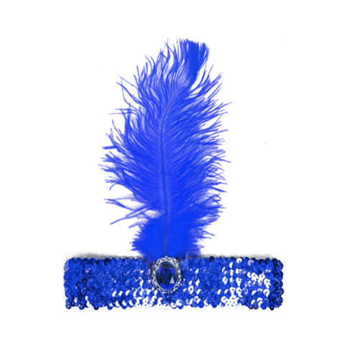 1920s FLAPPER HEADBAND Headpiece Feather Sequin Charleston Costume Gatsby Dance - Blue