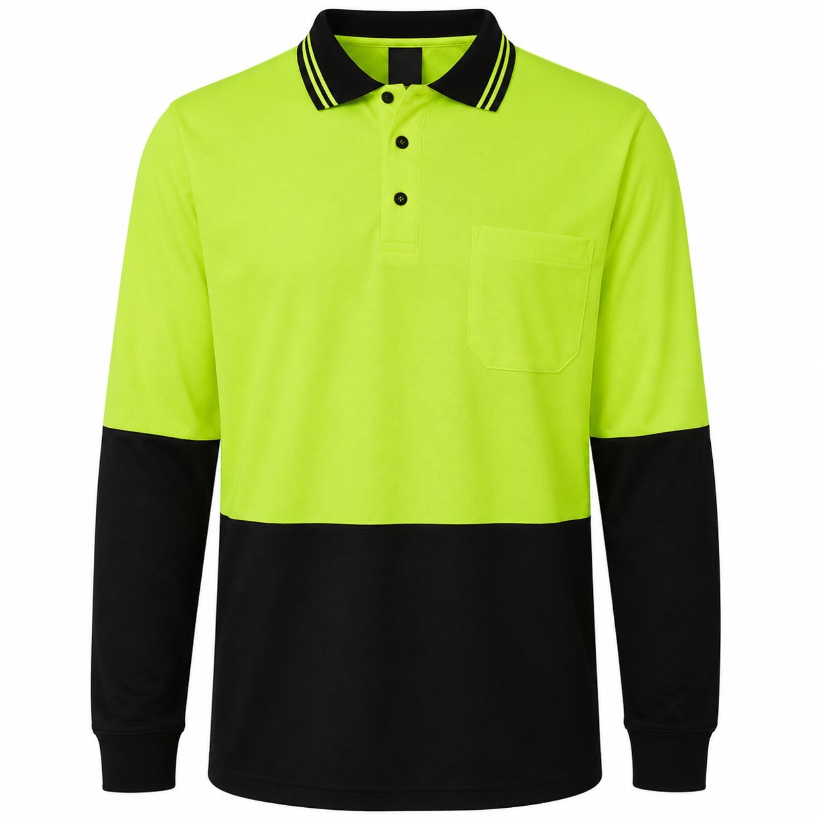 Hi Vis Long Sleeve Polo Shirt Safety Workwear Fluro Breathable UPF 50+ - Yellow