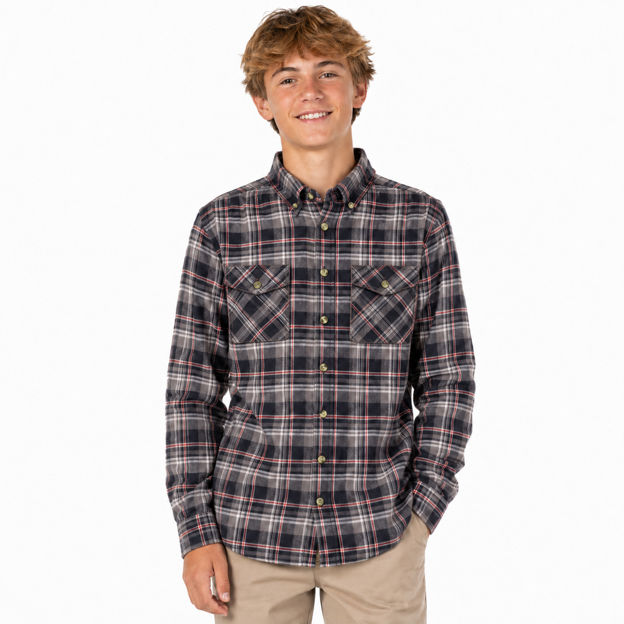 KIDS FLANNELETTE SHIRT Boys Childrens Classic Vintage Flannel Flannie - Grey Check