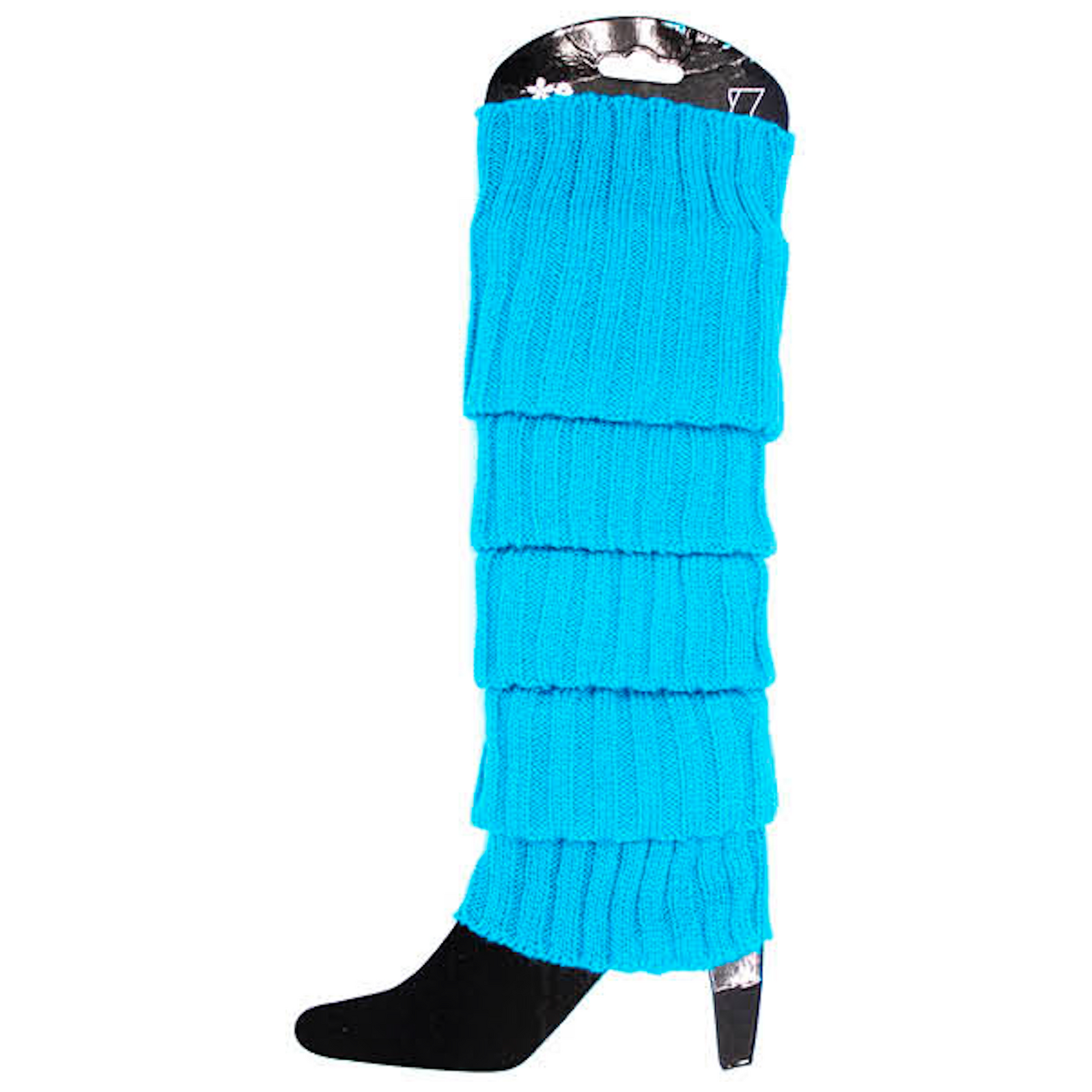 Pair of Womens Leg Warmers Disco Winter Knit Dance Party Crochet Legging Socks Costume - Topaz Blue