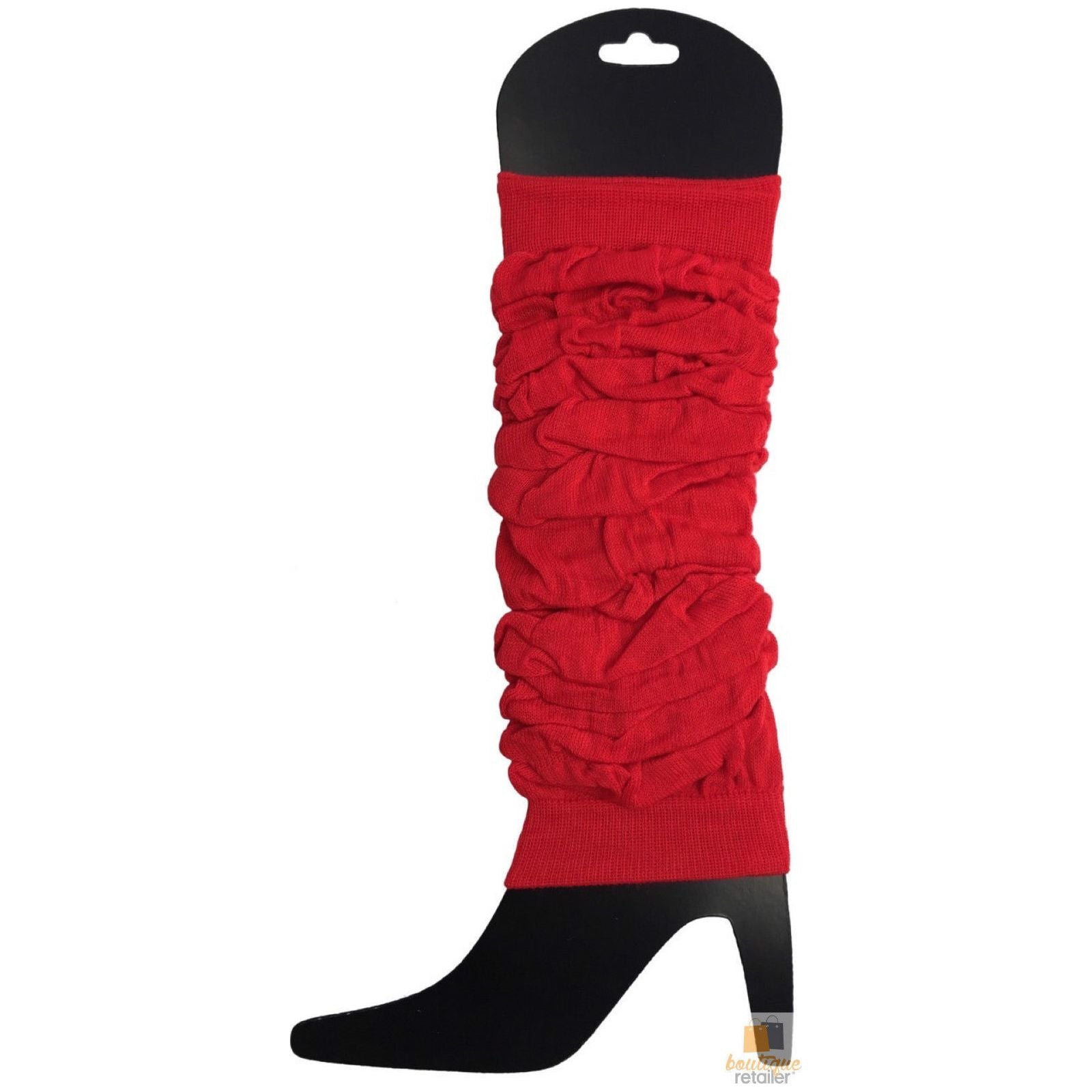 LEG WARMERS Knitted Womens Neon Party Knit Ankle Fluro Dance Costume 80s Pair - Red