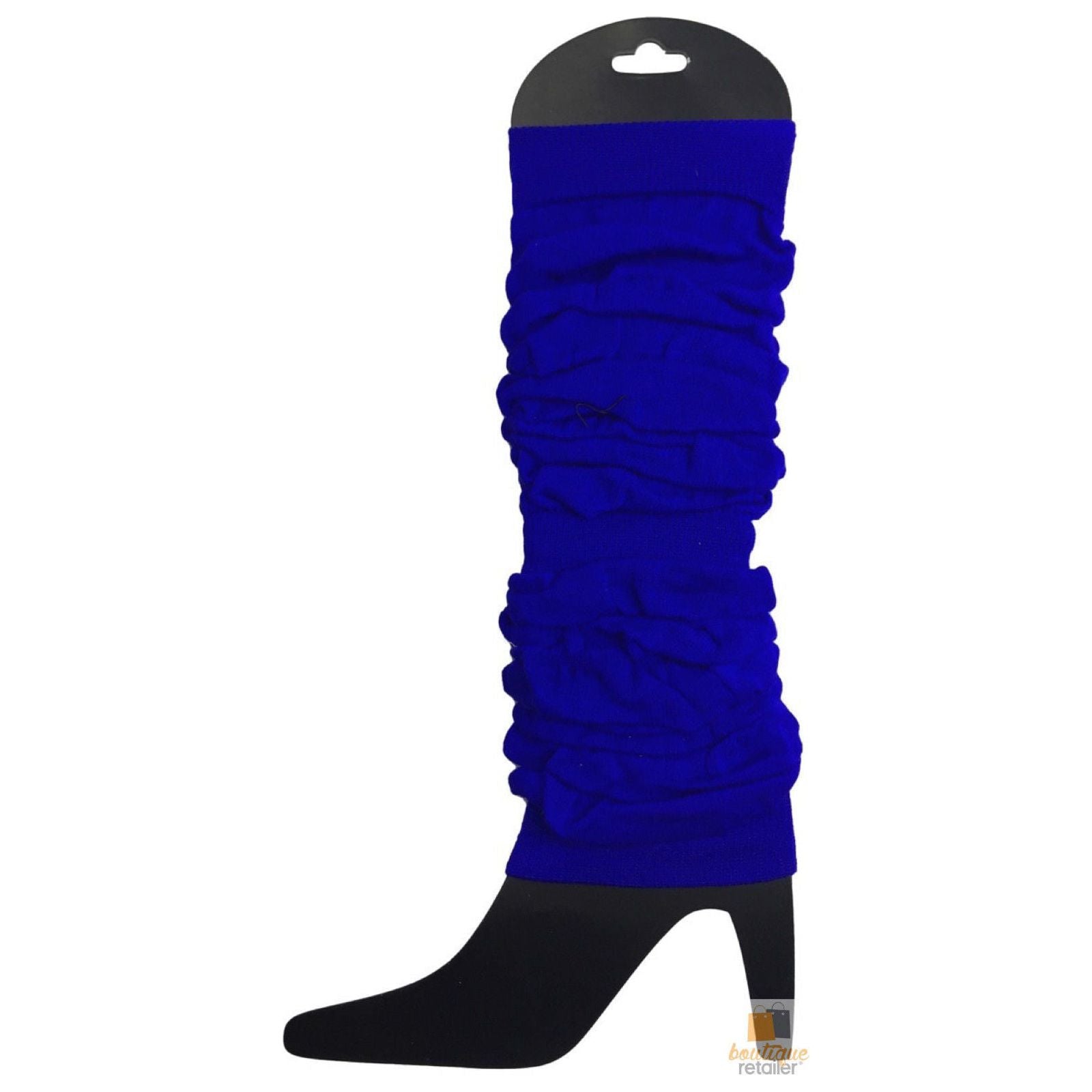 LEG WARMERS Knitted Womens Neon Party Knit Ankle Fluro Dance Costume 80s Pair - Royal Blue