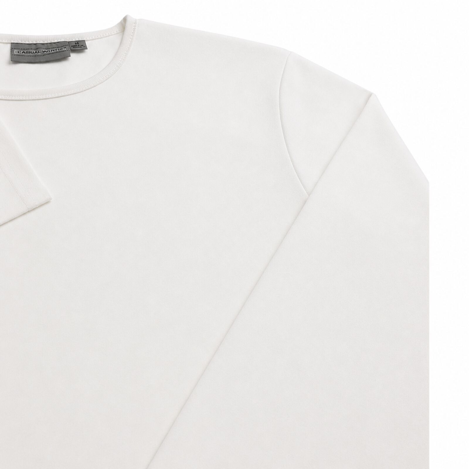 Mens 100% Cotton Long Sleeve T Shirt Plain Basic Slim Fit Tee Casual Top - White