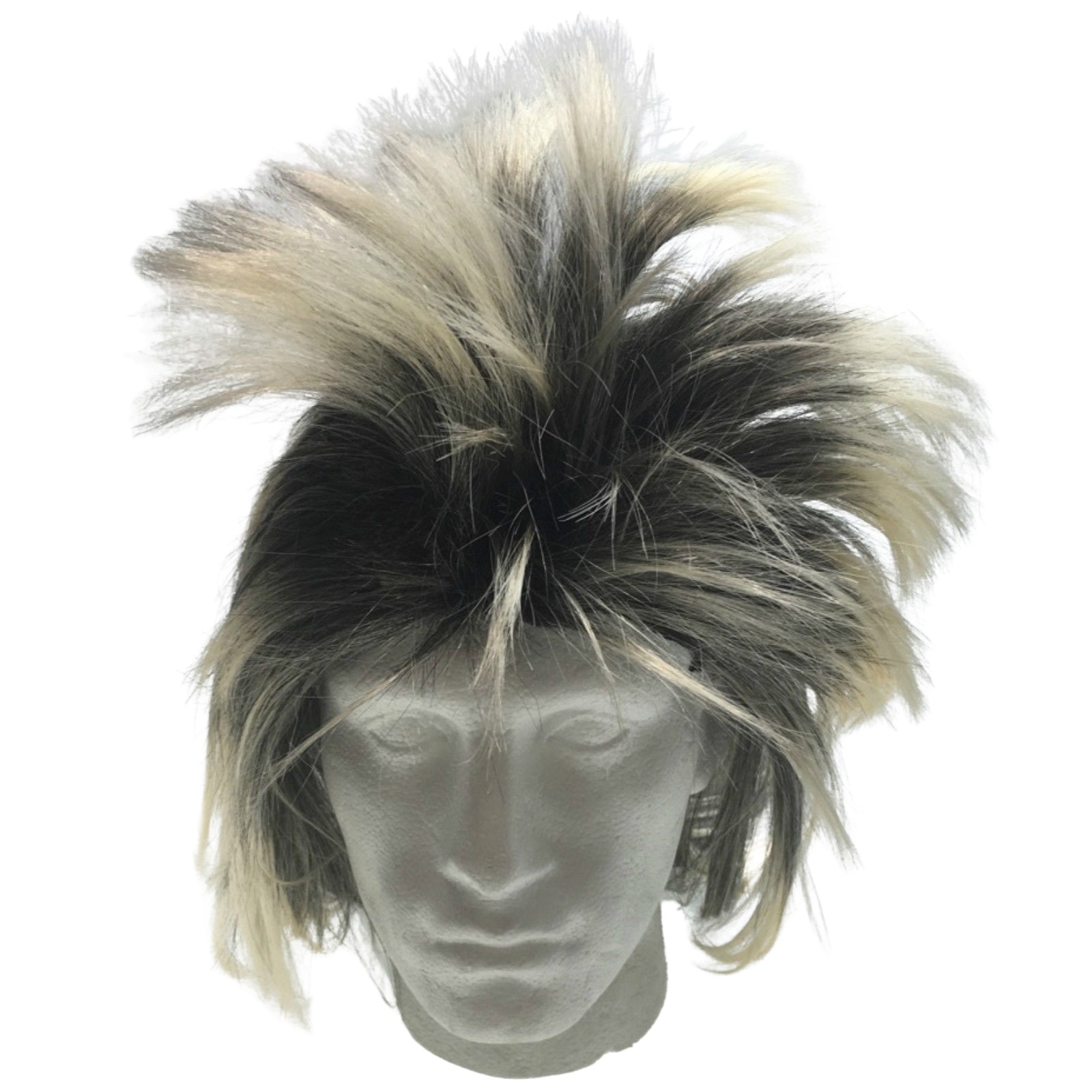 Mens Long SPIKY Wig Rock Punk 80s Fancy Dress Costume Bogan Mullet Spikey - Black/Blonde