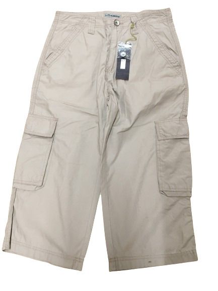 Mens 3/4 CARGO SHORTS Long Pants 100% COTTON Army Military Combat Summer - Beige/Khaki