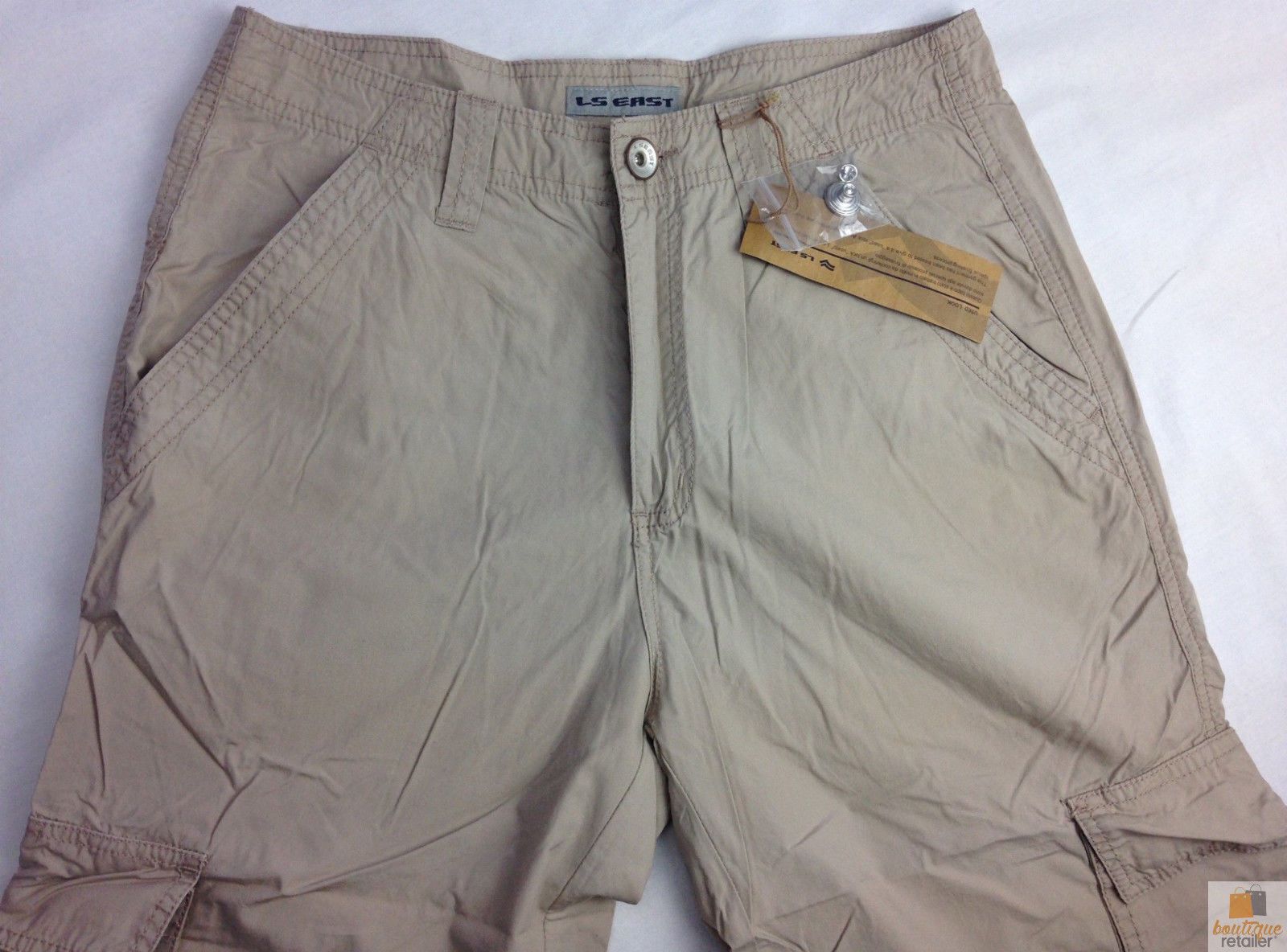 Mens 3/4 CARGO SHORTS Long Pants 100% COTTON Army Military Combat Summer - Beige/Khaki