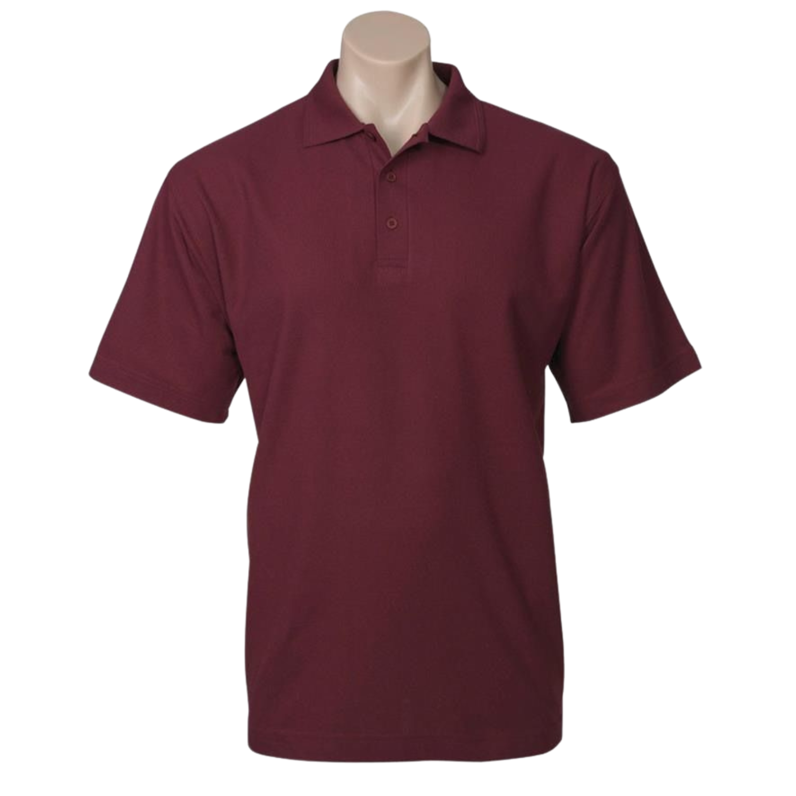 Mens Polo Top Shirt Plain Casual Short Sleeve Pique Knit Basic UPF Rated T-Shirt - Burgundy - L