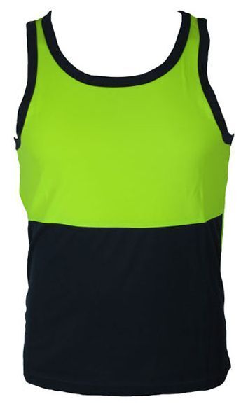 Hi Vis SINGLET Work Wear Safety Tank Top Fluro Micro Mesh UPF50+ High Visibility - Lime - Small