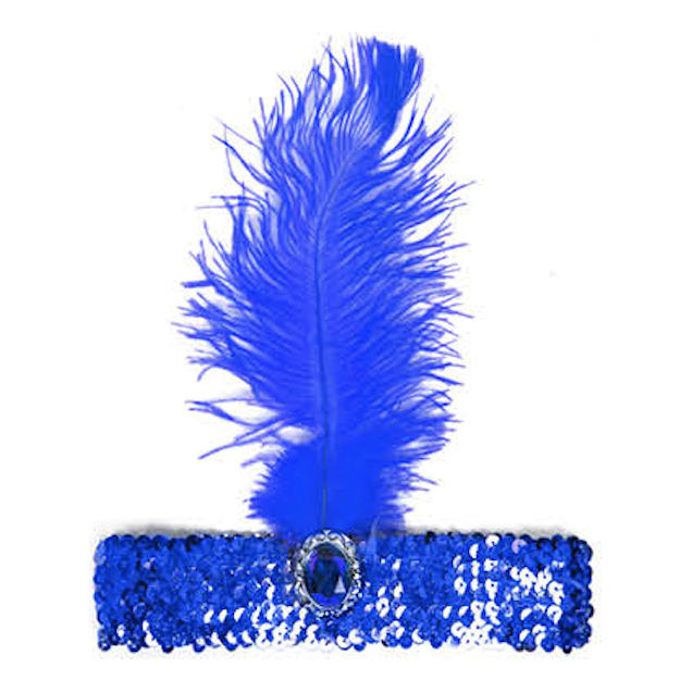 WIDE FLAPPER HEADBAND Feather Sequin Costume Gatsby Charleston Headpiece 1920s - Blue