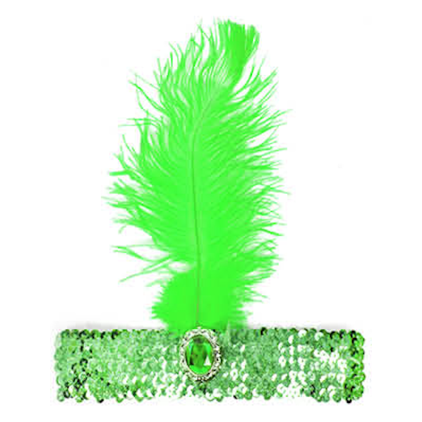 WIDE FLAPPER HEADBAND Feather Sequin Costume Gatsby Charleston Headpiece 1920s - Green