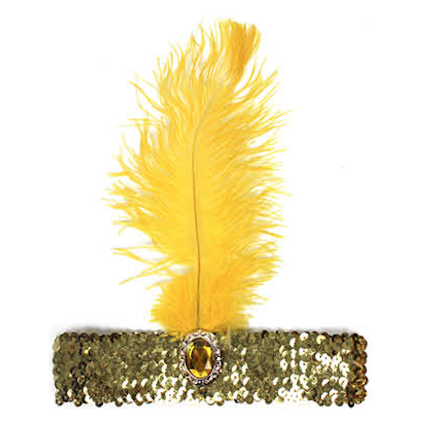 WIDE FLAPPER HEADBAND Feather Sequin Costume Gatsby Charleston Headpiece 1920s - Orange