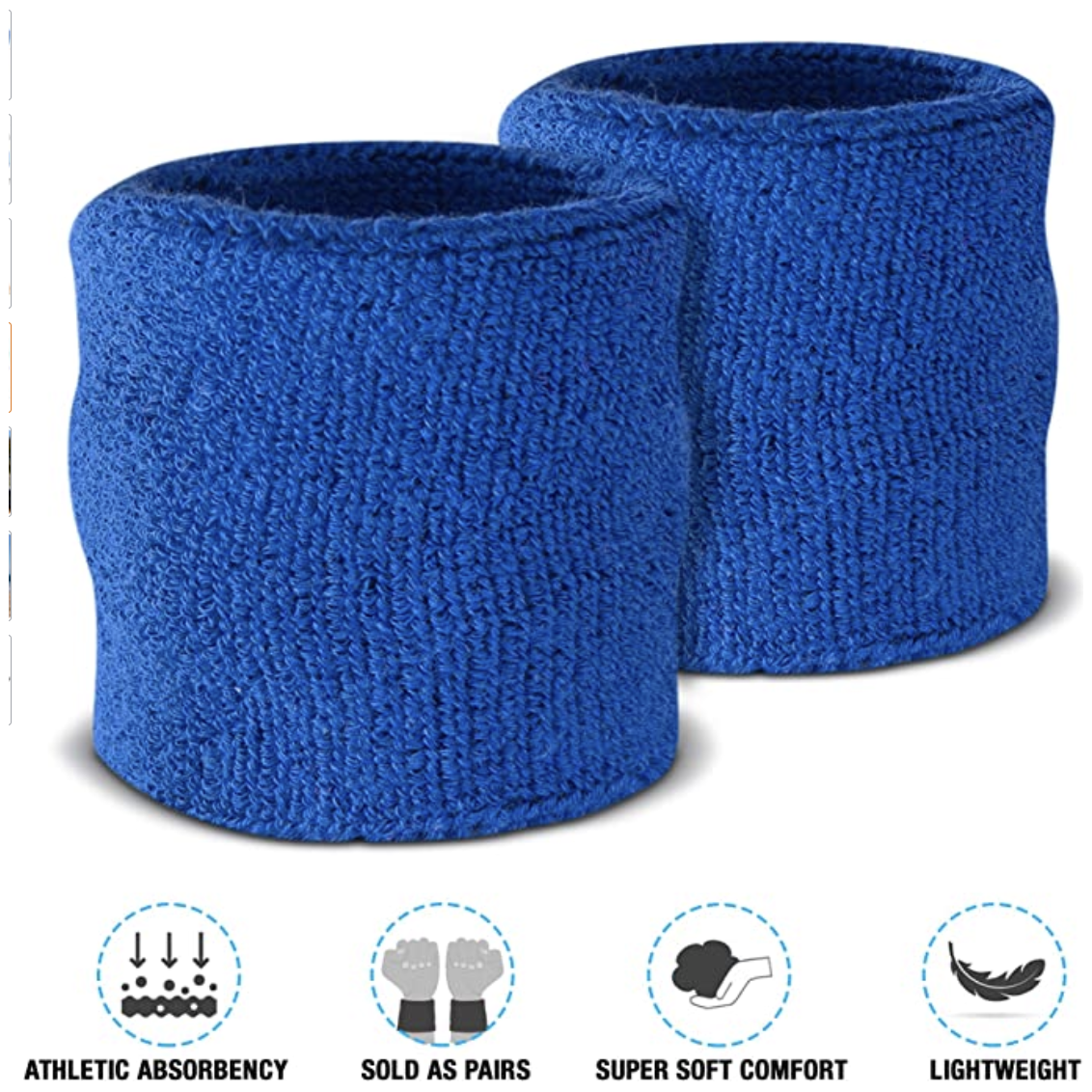 WRISTBAND & HEADBAND SET Tennis Terry Towelling Cotton Sweat Band Team Gym - Blue