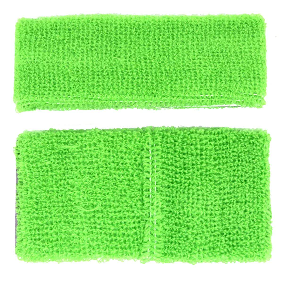 WRISTBAND & HEADBAND SET Tennis Terry Towelling Cotton Sweat Band - Fluro Light Green