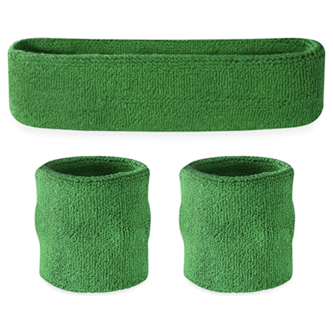 WRISTBAND & HEADBAND SET Tennis Terry Towelling Cotton Sweat Band Team Gym - Green