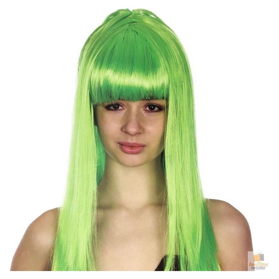 LONG WIG Straight Party Hair Costume Fringe Cosplay Fancy Dress 70cm Womens - Green (22460)