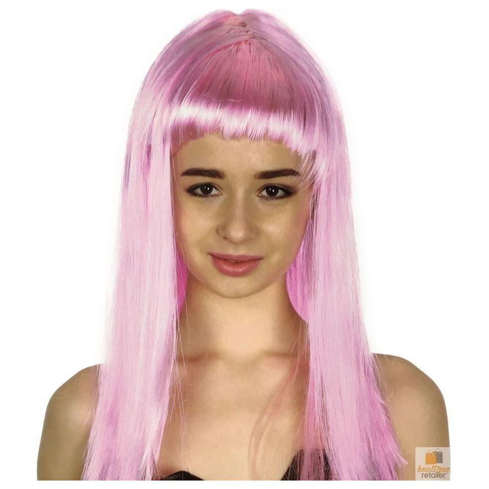 LONG WIG Straight Party Hair Costume Fringe Cosplay Fancy Dress 70cm Womens - Light Pink (22454)
