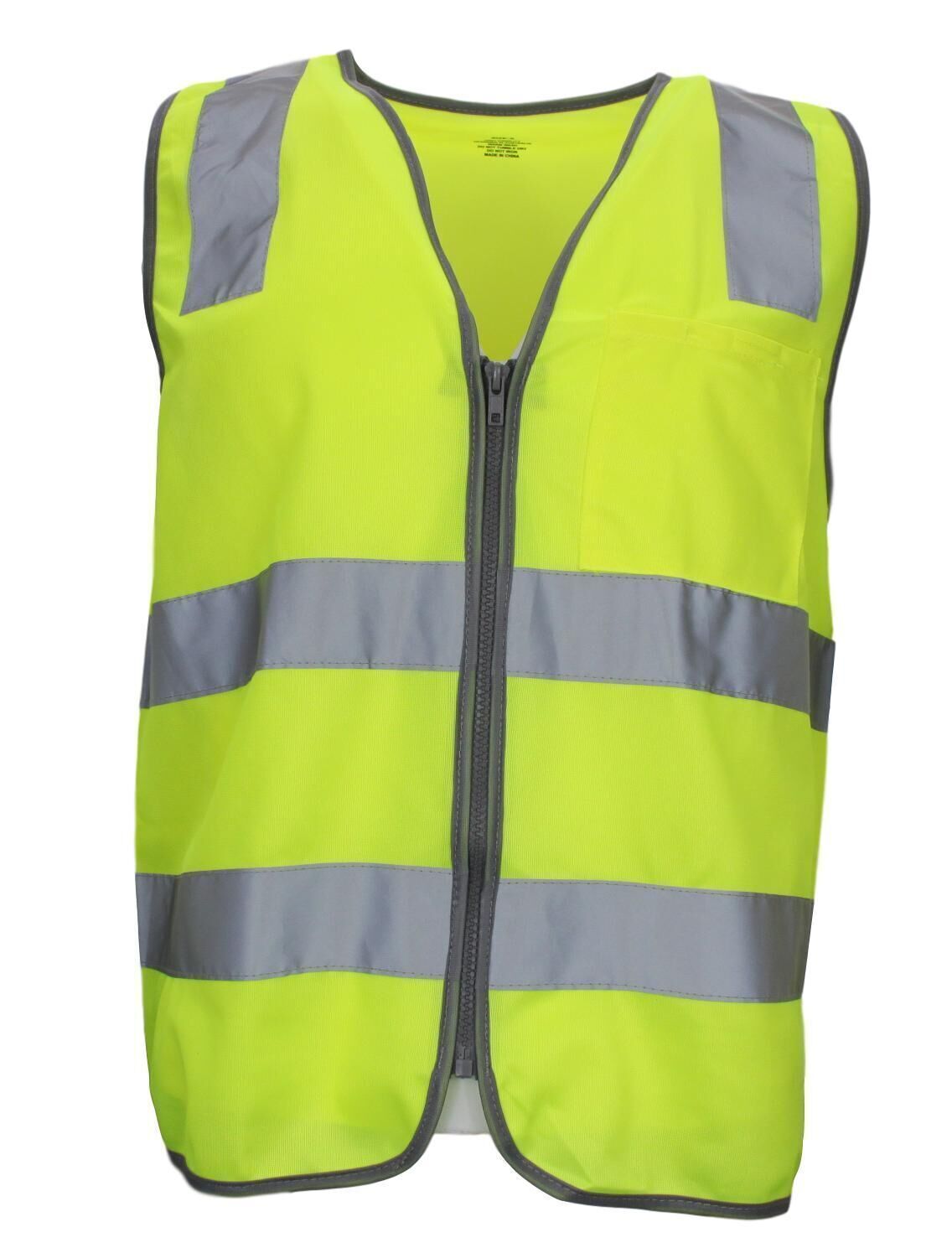 Hi Vis Safety Vest Reflective Tape Zip Up Workwear Pocket High Visibility in Yellow - XXL
