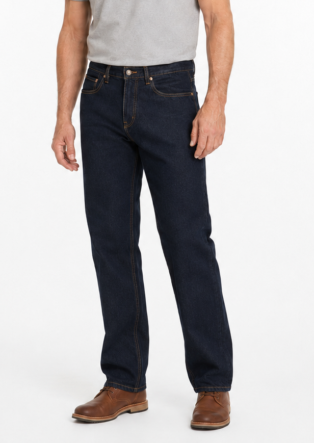 COMMANCHE Classic Basic Jeans Denim Original Straight Leg Pants Trousers - Blue/Black