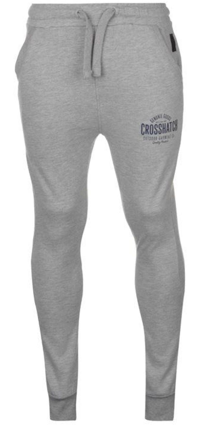 CROSSHATCH Seton Skinny Track Pants Slim Trousers Cotton Gym Trackies Joggers - Light Grey