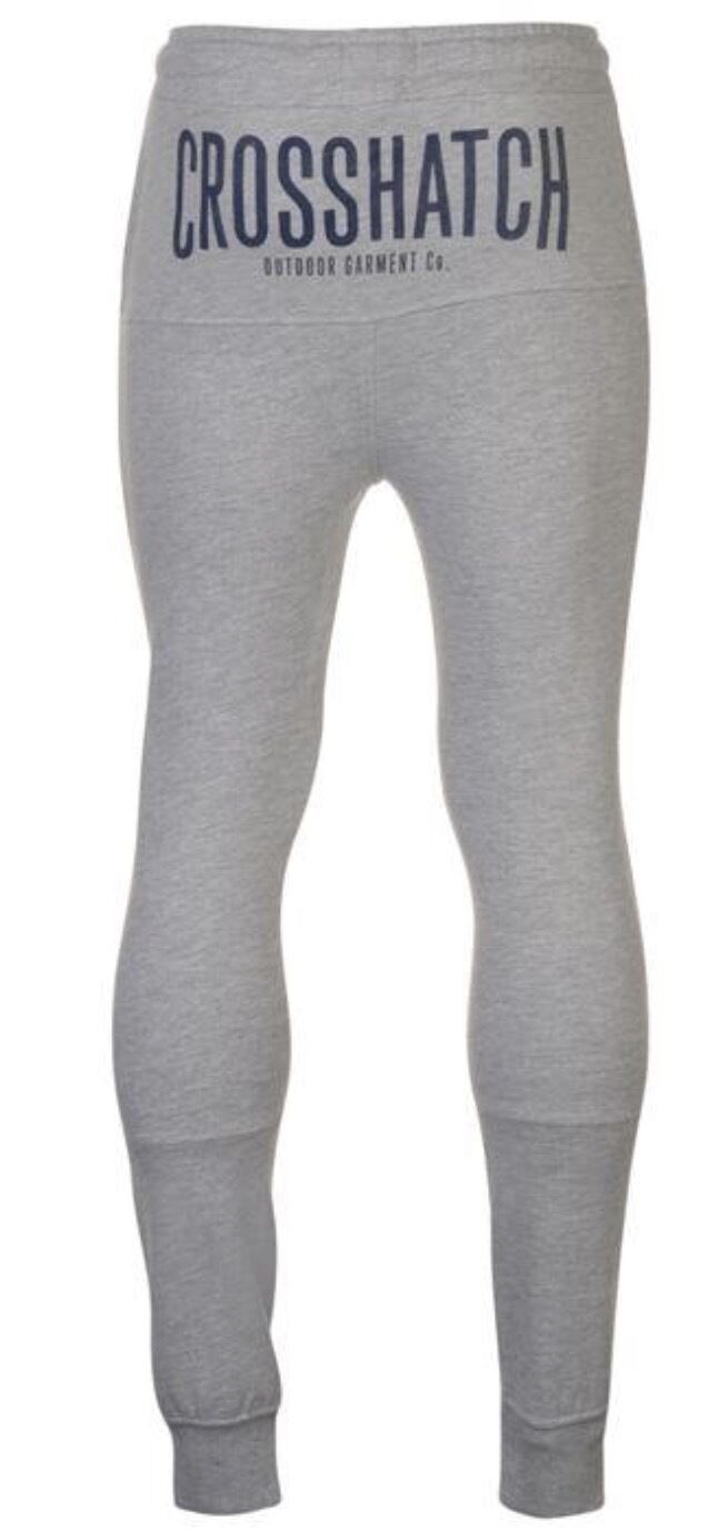 CROSSHATCH Seton Skinny Track Pants Slim Trousers Cotton Gym Trackies Joggers - Light Grey