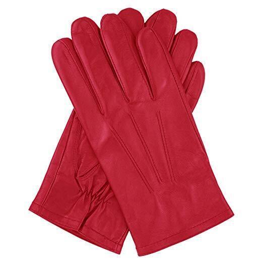 Dents Mens Genuine Full Grain Leather Gloves 3 Point Stitch Fleece Lined Warm Winter in Red - X-Large