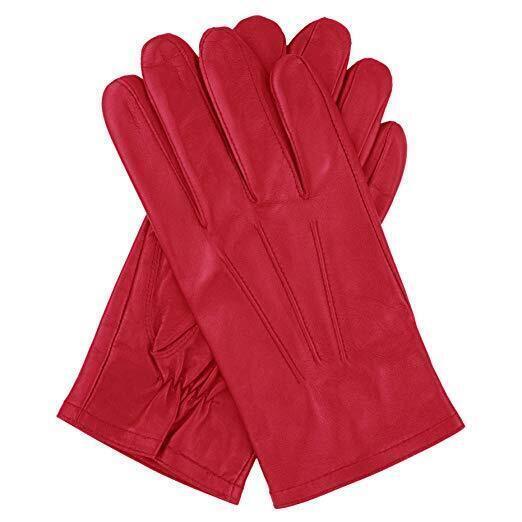 Dents Mens Genuine Full Grain Leather Gloves 3 Point Stitch Fleece Lined Warm Winter in Red - X-Large