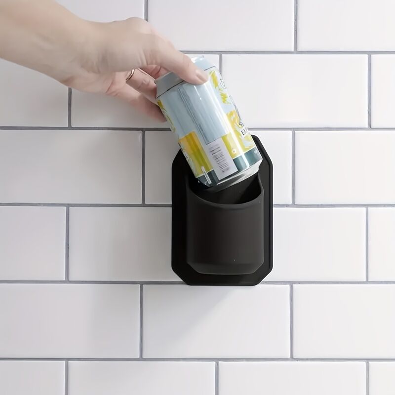Silicone Shower Beer Holder Wall Mounted Beverage Can Rack Self Adhesive in Black