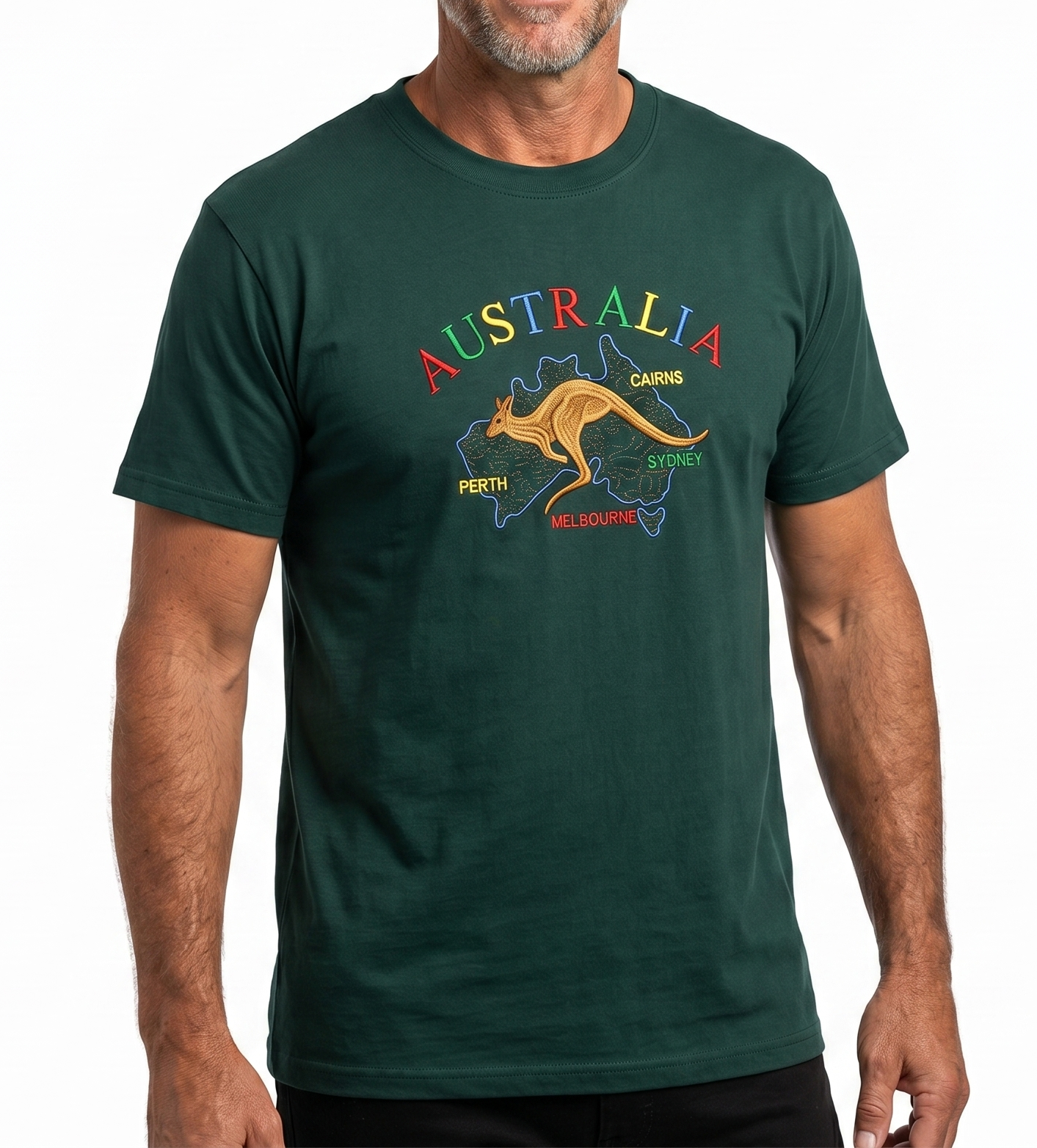 Adult Australia Kangaroo T Shirt Tee 100% Cotton Top Aussie Day - Bottle Green