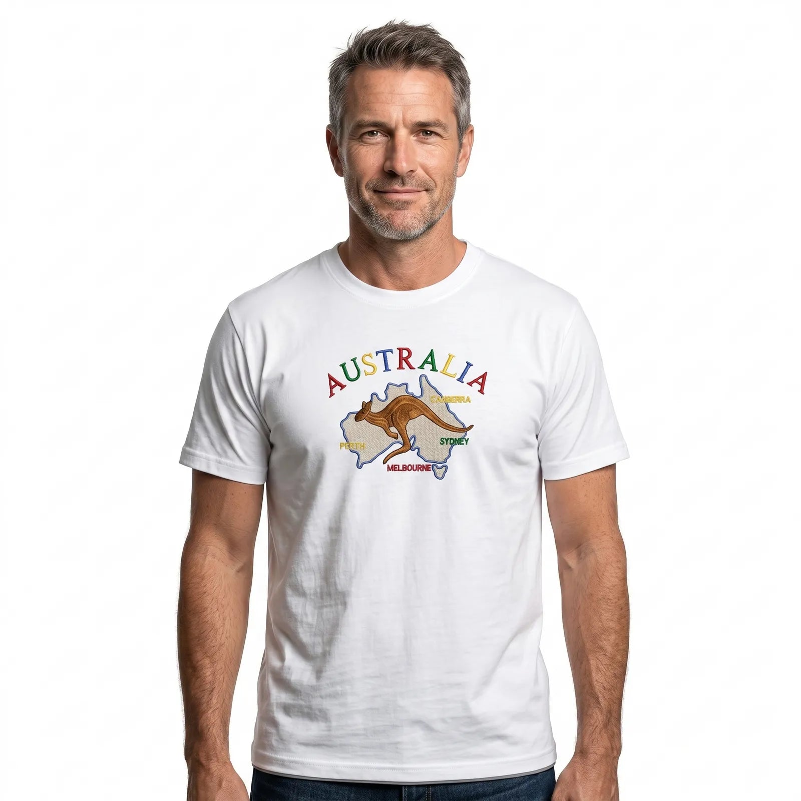 Adult Australia Kangaroo T Shirt Tee 100% Cotton Top Aussie Day - White