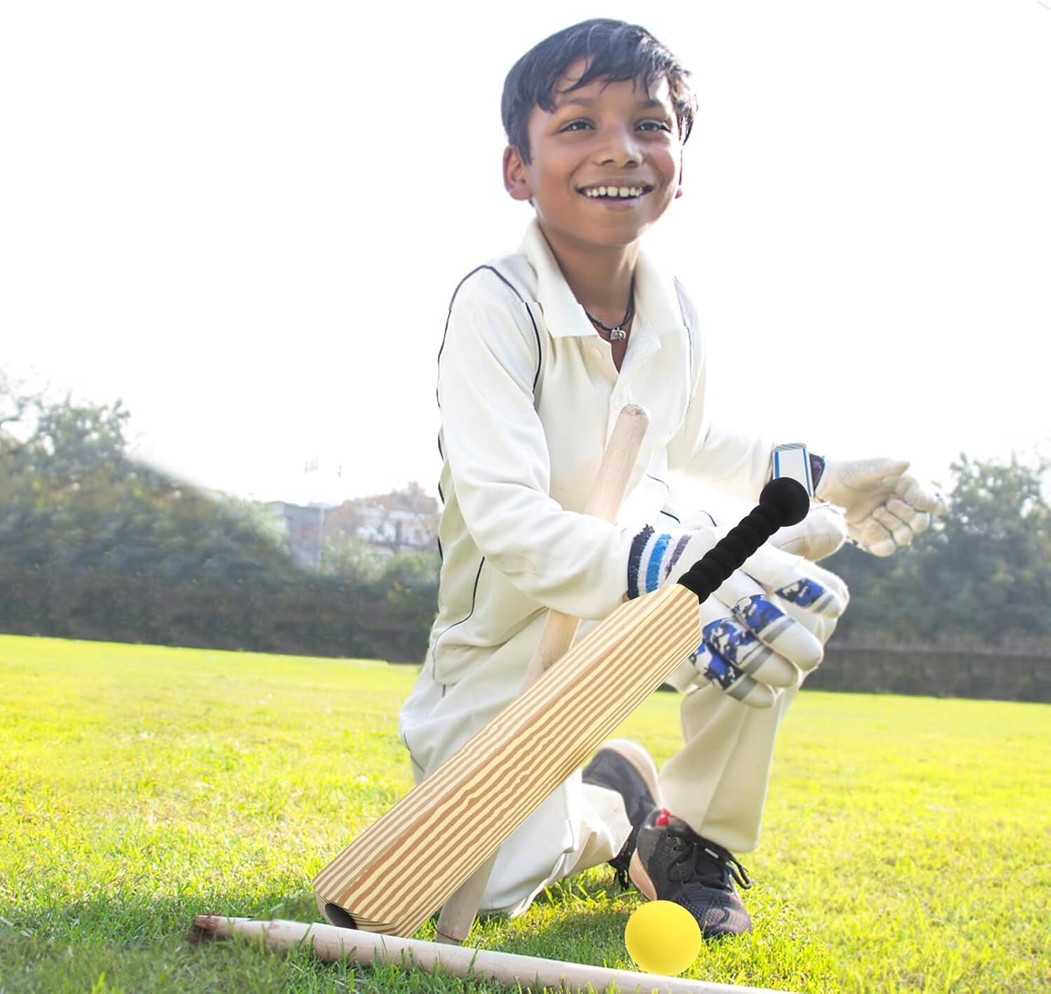 Kids Soft Foam Sturdy Cricket Bat & Ball Set 58cm Backyard Beach Sports Toy Kit